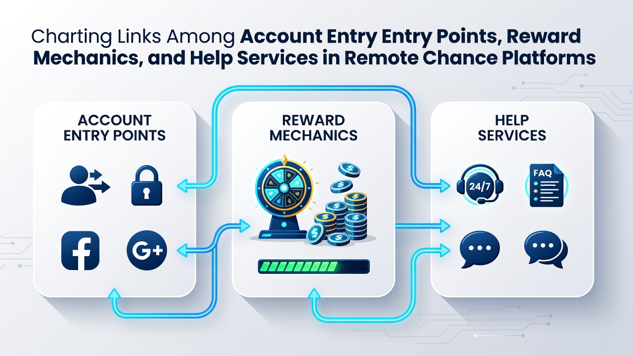 Diagram illustrating connections between account verification steps, reward distribution systems, and customer assistance channels in online gaming platforms