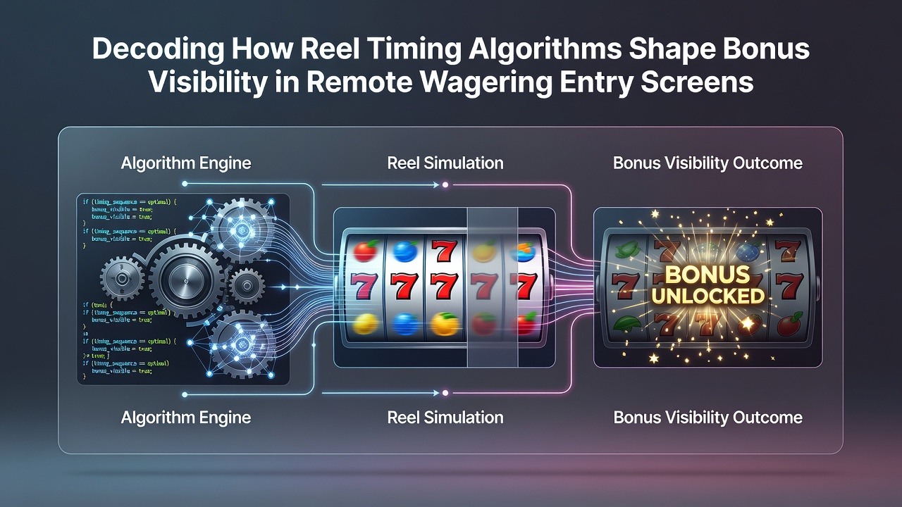 Reel timing algorithms visualized on a remote wagering entry screen showing bonus trigger sequences