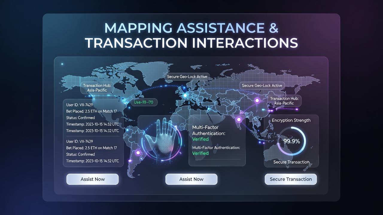 Flowchart diagram showing assistance protocols connected to transaction gateways in secure virtual betting portals