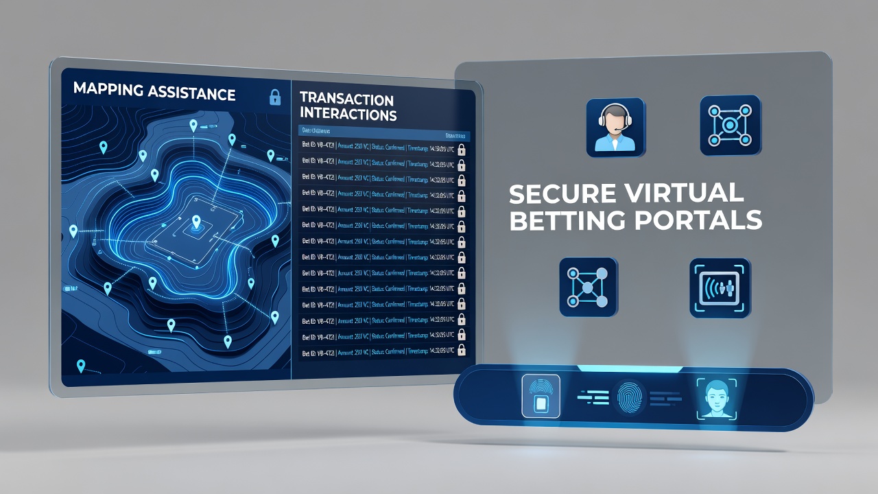 Interactive schematic of assistance and transaction interaction points within encrypted virtual betting environments