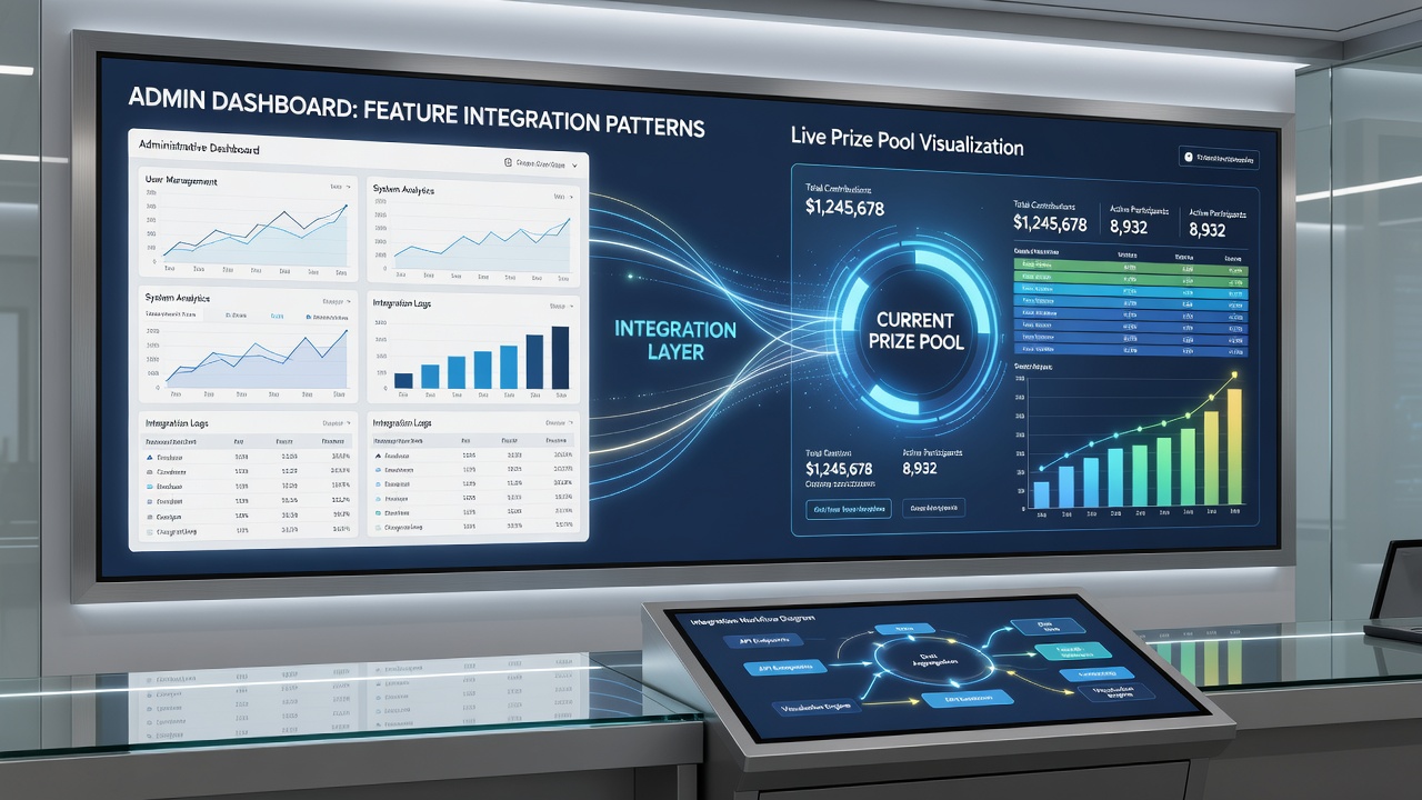 Real-time prize pool visualization dashboard showing integrated admin controls and animated accumulation metrics